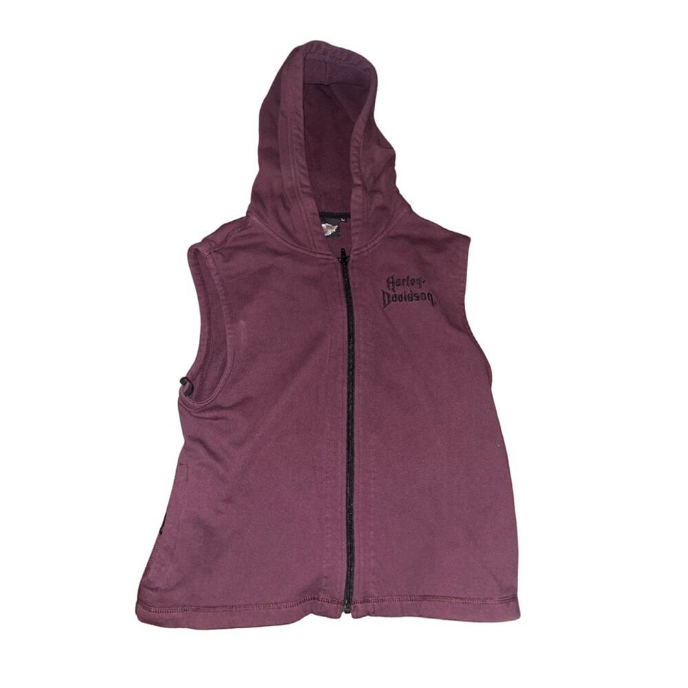 Harley Davidson Sleeveless Fleece Hooded Full Zip Vest Large Biker Moto Y2K